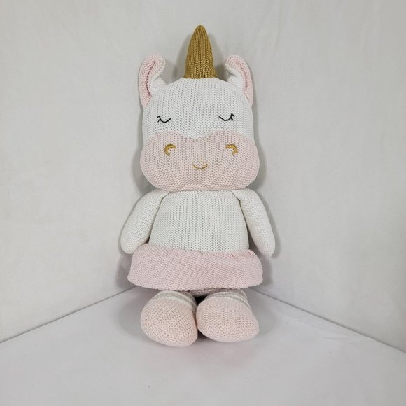 Living Textiles Kenzie Unicorn Plush Rattle 16” Knit Pink White Stuffed Toy - Picture 1 of 10